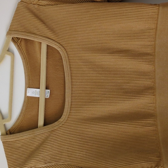 Off Line Aerie Square Neckline Long Sleeves Ribbed Cable Knit Mustard Pullover - Picture 3 of 5